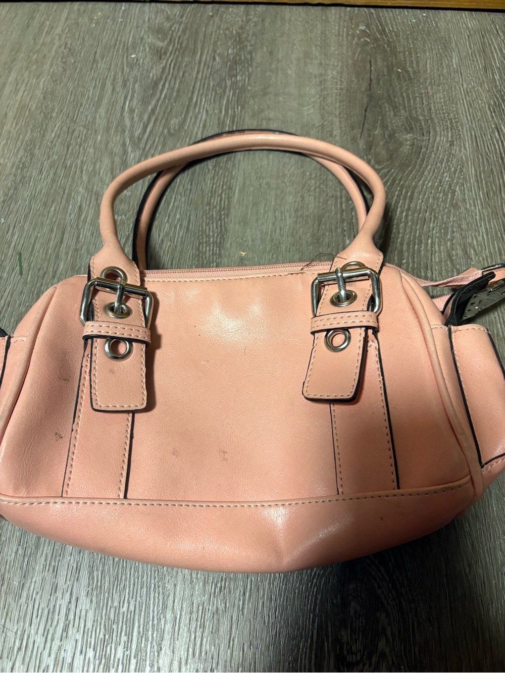 Soft Pink Leather Shoulder Bag with Buckle Accents